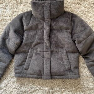 NWOT Abercrombie Gray Faux Fur Puffer Jacket